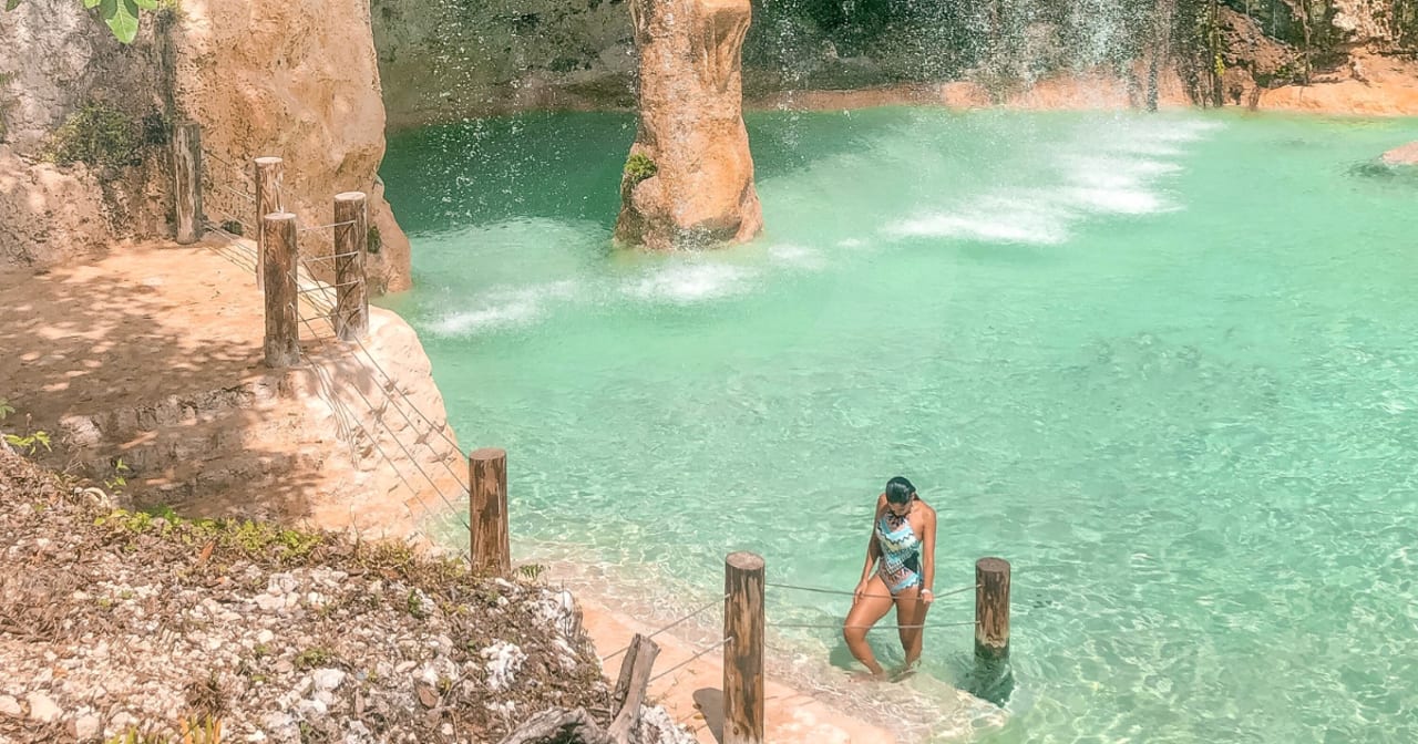 Hoyo Azul cenote at Scape Park Cap Cana versus La Hacienda Park chairlift over jungle — two different Dominican Republic landscapes