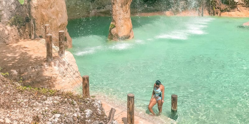 Hoyo Azul cenote at Scape Park Cap Cana versus La Hacienda Park chairlift over jungle — two different Dominican Republic landscapes
